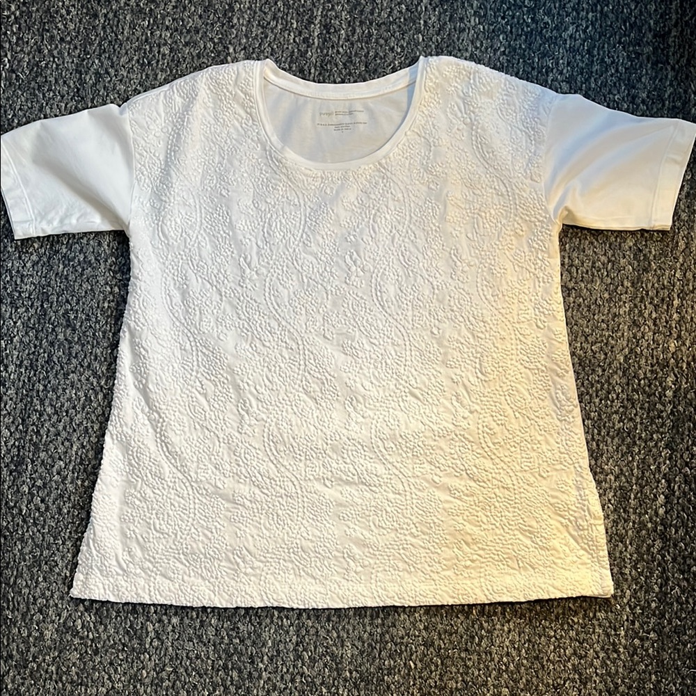 PureJill White Embroidered Short Sleeve Top